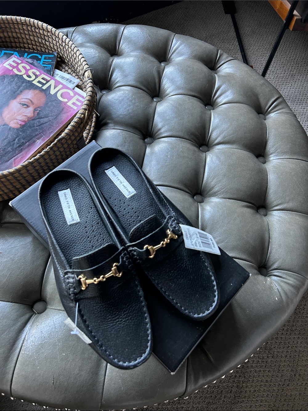 Saks Fifth Avenue Black Label Black Leather Horsebit Loafers